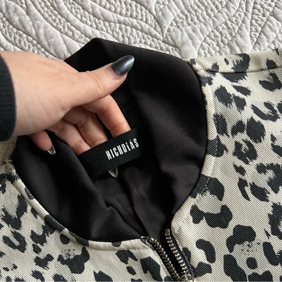 Nicholas - Leopard Print Leather Combo Bomber Jacket - Picture 9 of 16